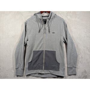 RVCA Men's SMALL Gray Zip Up Hooded Sweater Medium Cotton Blend Two Toned